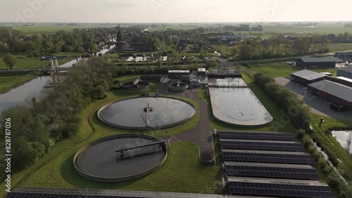 Aerial View: Water Treatment Facility in the Frisian Village of Burdaard, Netherlands (ID: 828787026)