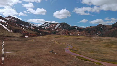 Landmannalaugar valley, Iceland snow view from drone photo