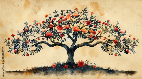 a family tree artwork showcasing the lineage of a family, delicately designed with a neutral backdrop, capturing their ancestry beautifully photo
