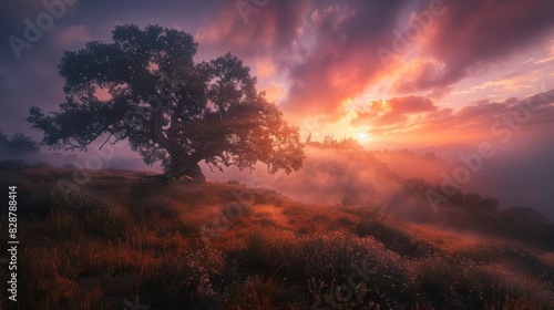 Beautiful Landscape Sunset Dramatic Sky Tree Nature Wilderness