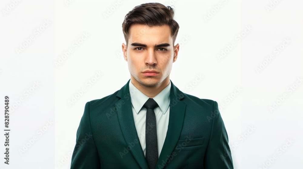 A polished portrait of a male marketing executive in a dark green suit and matching tie. A polished portrait of a male marketing executive in a dark green suit and matching tie.