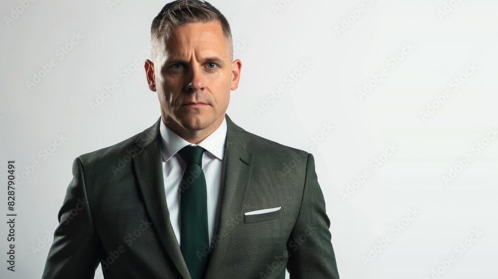 A polished portrait of a male marketing executive in a dark green suit and matching tie. A polished portrait of a male marketing executive in a dark green suit and matching tie.