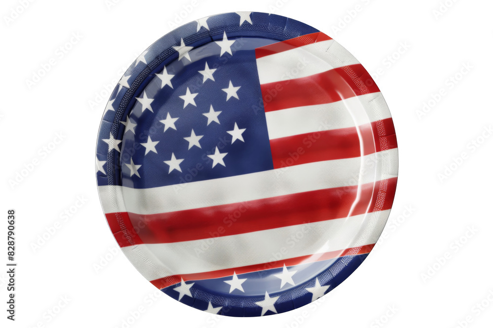 Patriotic paper plates, isolated on solid white background, PNG di-cut style, realistic photo style, object as model Patriotic paper plates, isolated on solid white background, PNG di-cut style, realistic photo style, object as model