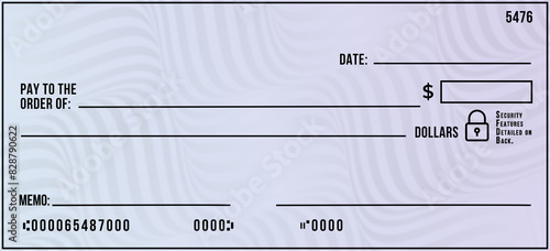 Bank check. Blank Check with Open Space for Your Text