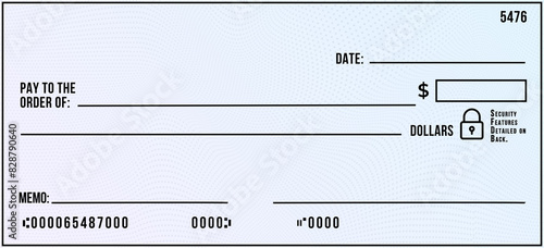 Bank check. Blank Check with Open Space for Your Text