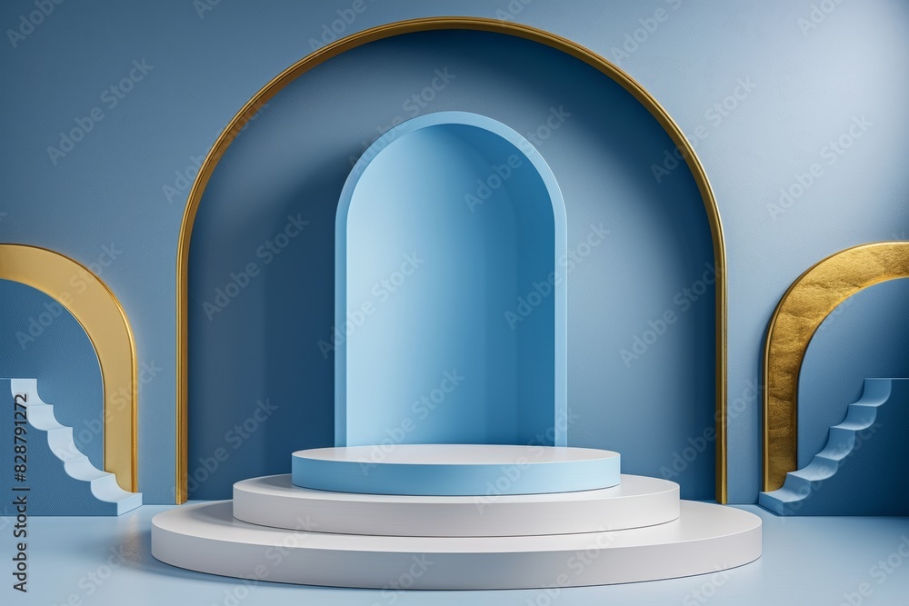 Minimalistic product podium in Aspen Gold and Princess Blue, expertly positioned using the rule of thirds for striking advertisement photography. Minimalistic product podium in Aspen Gold and Princess Blue, expertly positioned using the rule of thirds for striking advertisement photography.