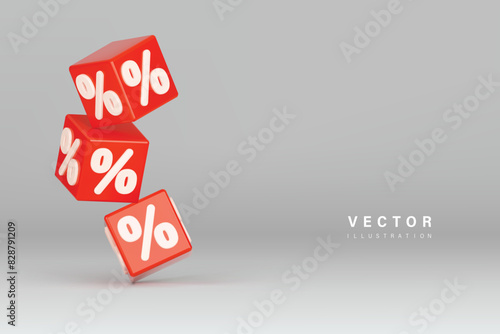  Set of  realistic vector red box with percent sign on gray backgound design for web or social media are available for use on online shopping websites or in social media advertising.