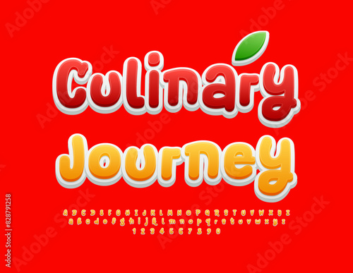 Vector bright flyer Culinary Journey. Playful handwritten Font. Funny Alphabet Letters and Numbers set. 