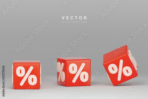  Set of  realistic vector red box with percent sign on gray backgound design for web or social media are available for use on online shopping websites or in social media advertising.