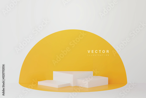 Realistic 3d vector yellow podium in corner room design for web or social media are available for use on online shopping websites or in social media advertising.