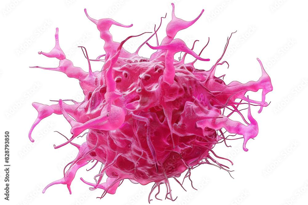 Fototapeta premium Abstract pink cell with intricate structure, resembling a biological organism. Suitable for science, medical, or abstract backgrounds.