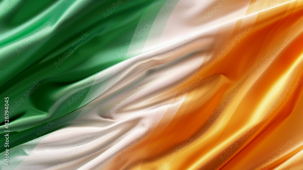 Silk elegant background waving vibrant green white orange Ireland flag ...
