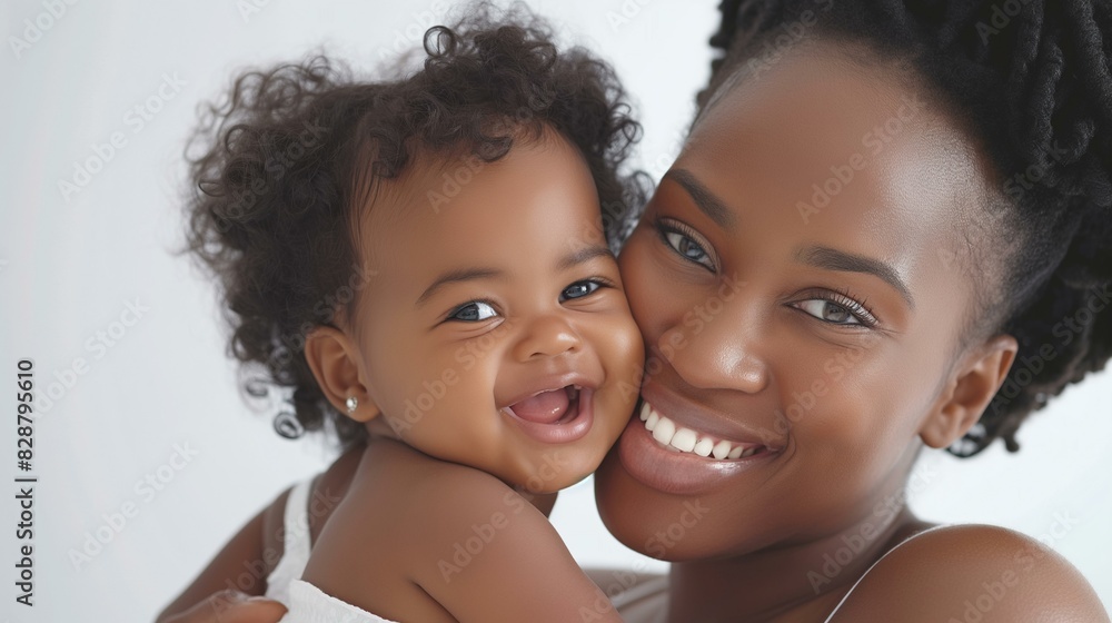 Smiling Black Mother Kissing Her Happy Baby Daughter on Cheek Smiling Black Mother Kissing Her Happy Baby Daughter on Cheek