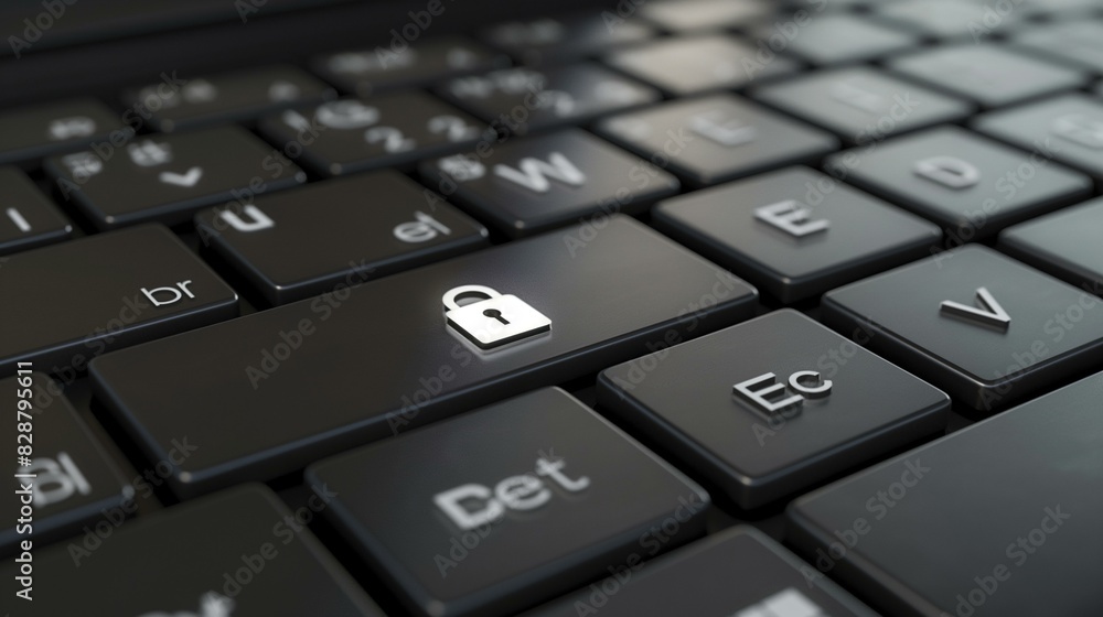 Computer Keyboard with Secure Lock Symbol Key Representing Cyber Security Computer Keyboard with Secure Lock Symbol Key Representing Cyber Security