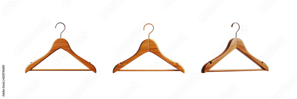 Set of wooden clothes hanger, isolated over on transparent white background Set of wooden clothes hanger, isolated over on transparent white background