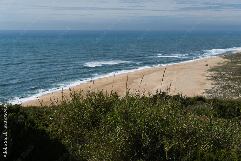 View from the hill to the sandy beach 'Praia da Nazaré' , Praia do Norte beach and Nazare town, Portugal View from the hill to the sandy beach 'Praia da Nazaré' , Praia do Norte beach and Nazare town, Portugal