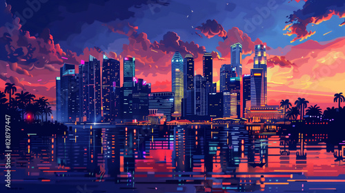 Singapore in 8-bit vintage game style