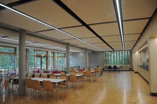 German school Modern school canteen with chairs and tables