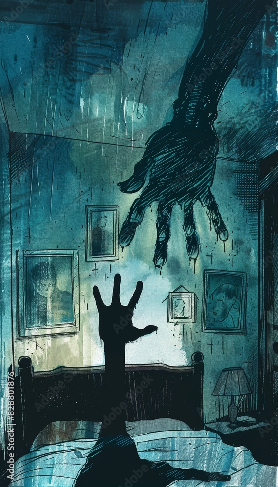 Childhood Fears and Nightmares - Elongated Shadowy Hand Illustration for Halloween Childhood Fears and Nightmares - Elongated Shadowy Hand Illustration for Halloween