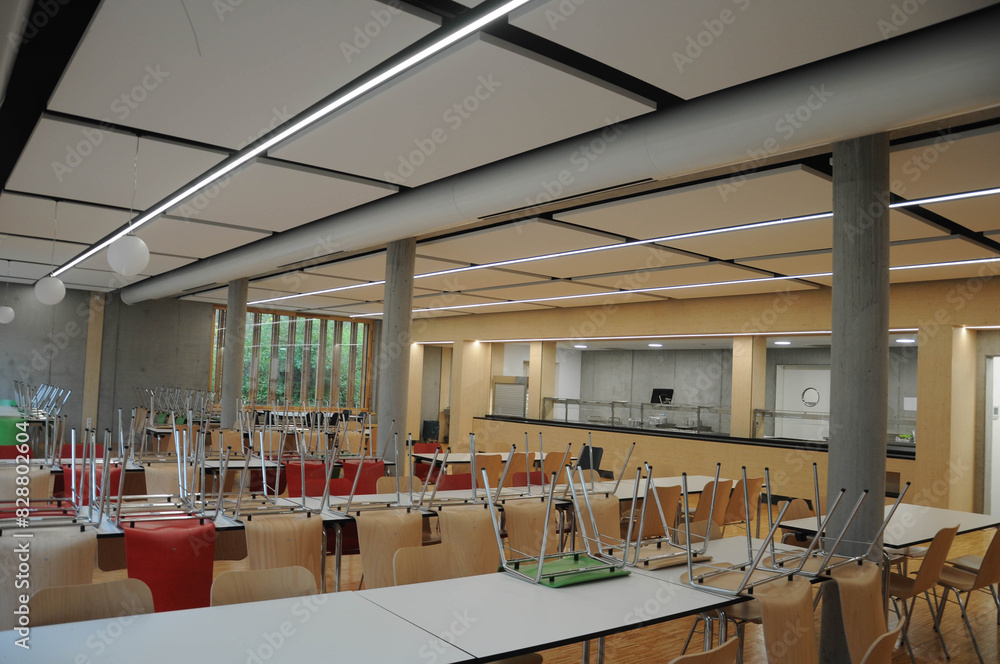 German school Modern school canteen with chairs and tables German school Modern school canteen with chairs and tables