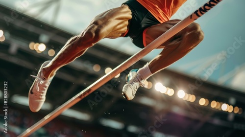 Dynamic Pole Vaulting Action in Stadium Highlighting Athleticism and Precision photo