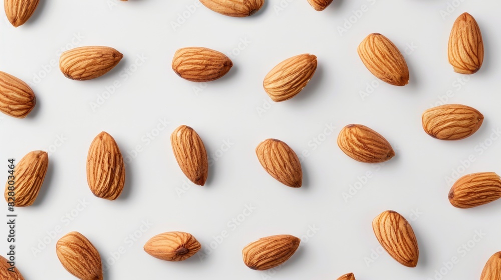 Almonds placed against a white backdrop Almonds placed against a white backdrop