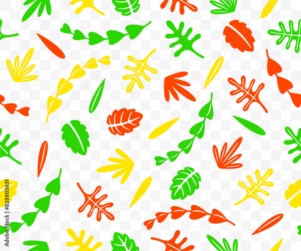 Fototapeta premium Summer and autumn leaves, seamless vector background. Leaf, plant, nature, foliage and flora, pattern, vector design and illustration