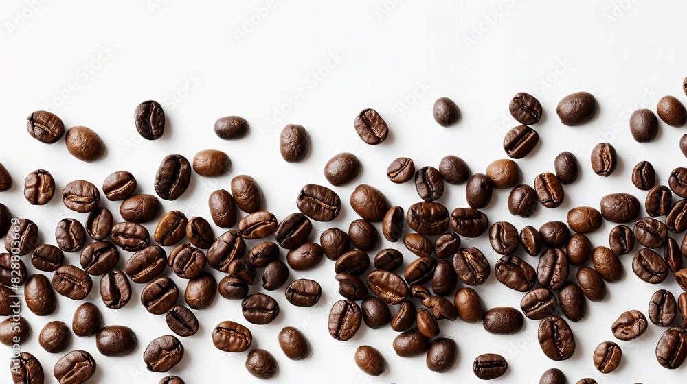 Obraz premium cascading coffee beans isolated on white background food and drink concept