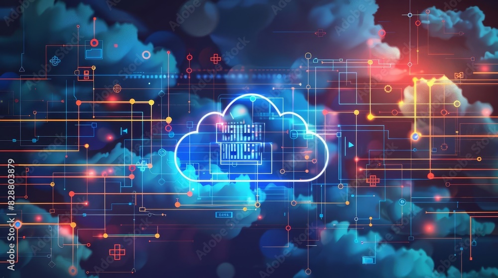 Obraz premium cloud computing technology and data storage infrastructure network concept illustration