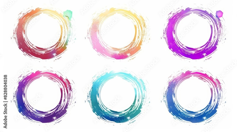 colorful glitch circle frames on white background digital video error texture vector set colorful glitch circle frames on white background digital video error texture vector set