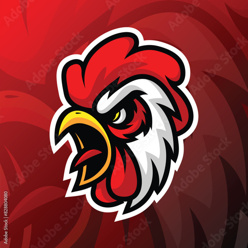 a angry rooster with a red background 