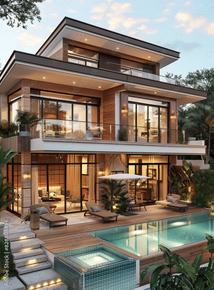 Modern Villa with Pool and Lush Palm Trees Modern Villa with Pool and Lush Palm Trees