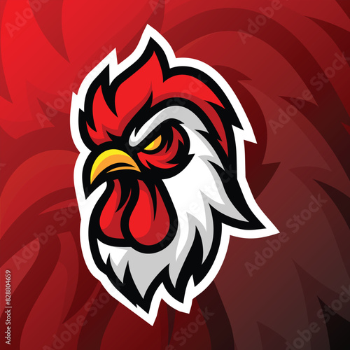 a rooster with a red background 