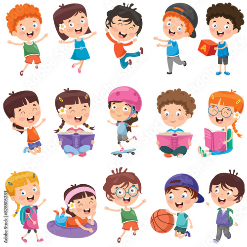 Children s expressions and movement vector illustrations