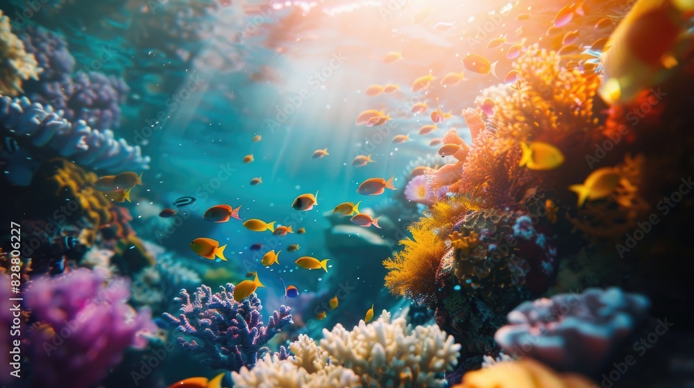 Fototapeta premium Vibrant image showcasing marine creatures in their unique environment