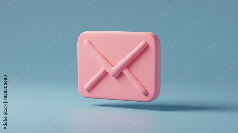 3D pink email icon against pastel blue background, minimalistic design, representing digital communication and messaging. 3D pink email icon against pastel blue background, minimalistic design, representing digital communication and messaging.