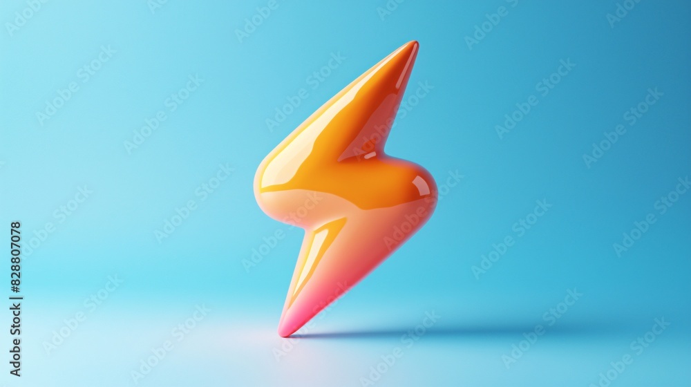 3D rendered abstract lightning bolt in vibrant orange and pink hues on a blue background. Represents energy, speed, and modern design.