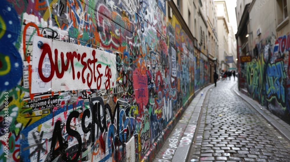 Fototapeta premium Tourist Go Home Message on Graffiti Filled Urban Alley
