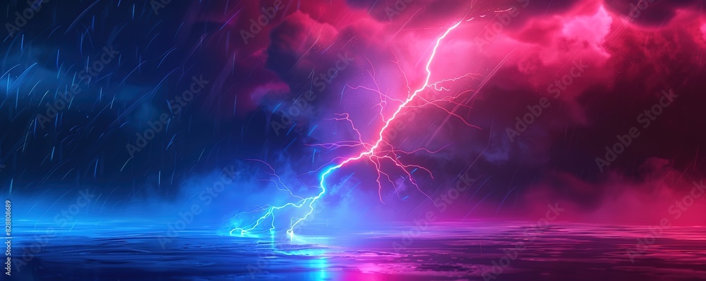 A Flash of lightning on the water in blue and pink colors A Flash of lightning on the water in blue and pink colors