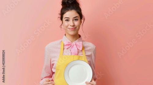The Apron-Clad Woman Holding Plate photo