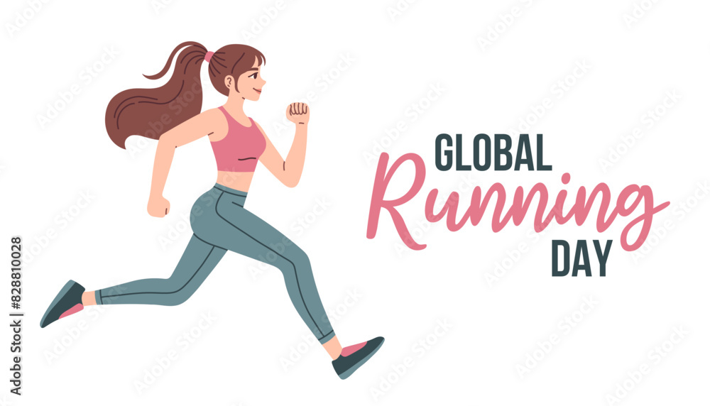 Global running Day in June, vector banner design. The first Wednesday of June. Running woman. White background. Eps 10. Global running Day in June, vector banner design. The first Wednesday of June. Running woman. White background. Eps 10.