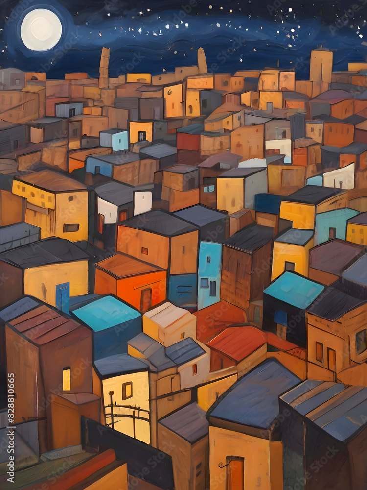 Sudan Cubism Country Landscape Illustration Art Sudan Cubism Country Landscape Illustration Art