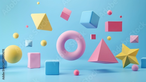 Free Download Abstract 3D shapes, including cubes, spheres, and pyramids, floating in a colorful and playful background. Perfect for design projects. - GFXLoad