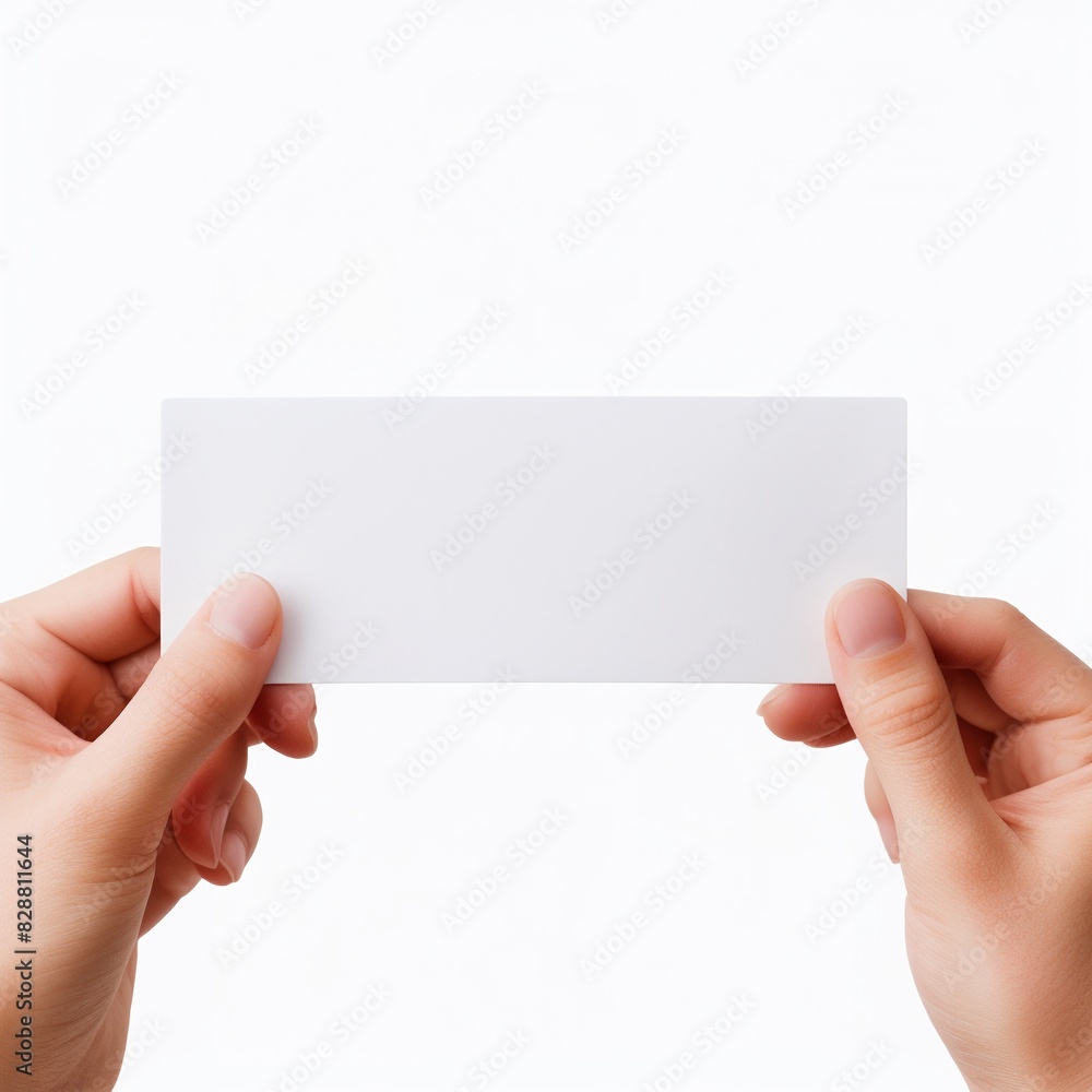 Fototapeta premium hand holding blank white card isolated on white background