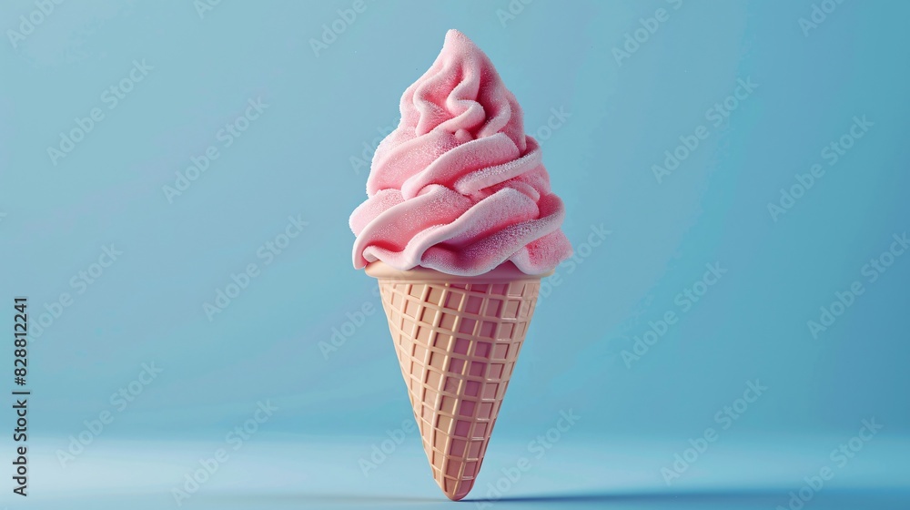 Close-up of a pink ice cream cone against a light blue background. Perfect for food and summer-themed concepts and designs. Close-up of a pink ice cream cone against a light blue background. Perfect for food and summer-themed concepts and designs.