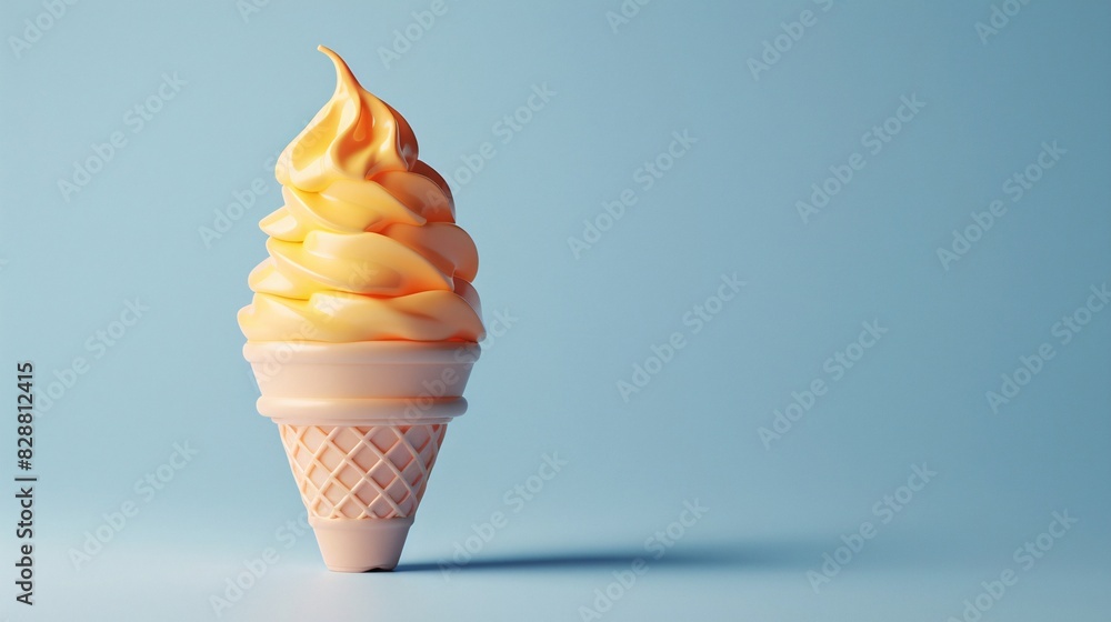 Close-up of a swirled orange ice cream cone against a blue background, perfect for summer-themed designs and food advertisements. Close-up of a swirled orange ice cream cone against a blue background, perfect for summer-themed designs and food advertisements.