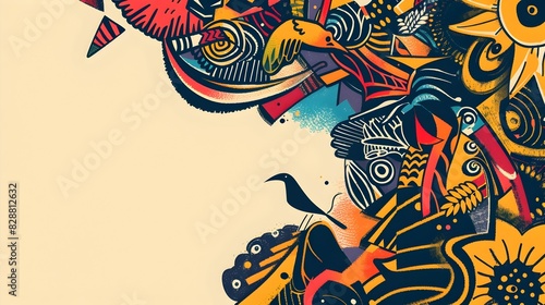 Vibrant Juneteenth Background with Typography and Symbolic Elements