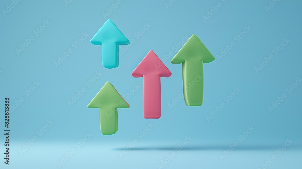 Colorful arrows pointing upward on a light blue background, symbolizing growth, progress, and positive direction. Colorful arrows pointing upward on a light blue background, symbolizing growth, progress, and positive direction.