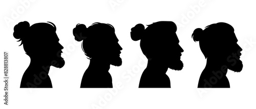 Bearded Man side view profile  silhouette black filled vector Illustration icon
