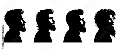 Bearded Man side view profile  silhouette black filled vector Illustration icon